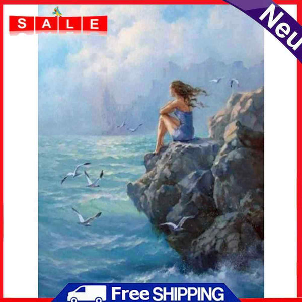 Acrylic Oil Painting By Numbers Seaside Girl Digital Picture Artwork Home Decor