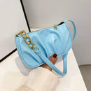 Women Pleated Chain Solid Color Underarm Bag Casual Small Handbag (Blue)