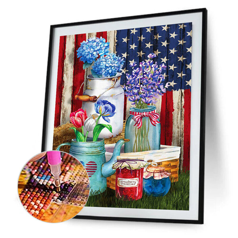 5D Diamond Painting Kit DIY flag and flowers Full Round Drill Mosaic Picture