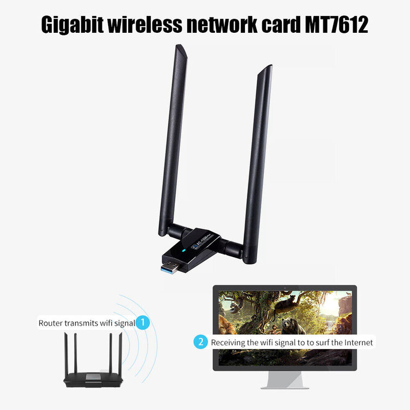 USB 3.0 WiFi Receiver 2.4+5.8GHz Dual Band 1200M Wireless Adapter Dongle for PC