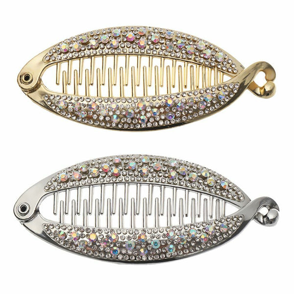 Women Vertical Crystal Hair Clip Ponytail Hairpin Banana Clip Headwear