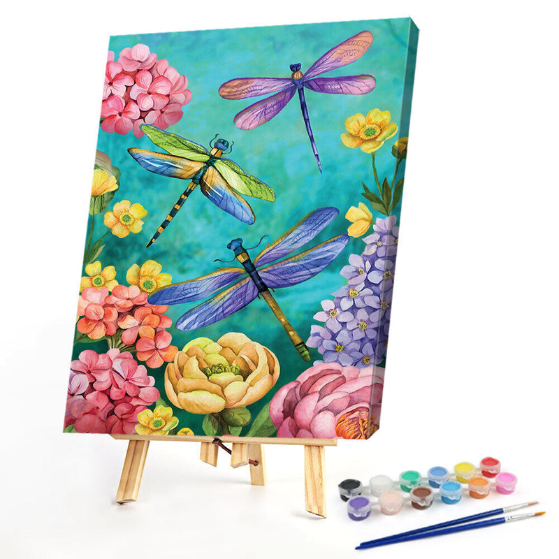 Dragonfly in Flower Oil Paint By Number DIY Handpainted on Canvas Wall Art