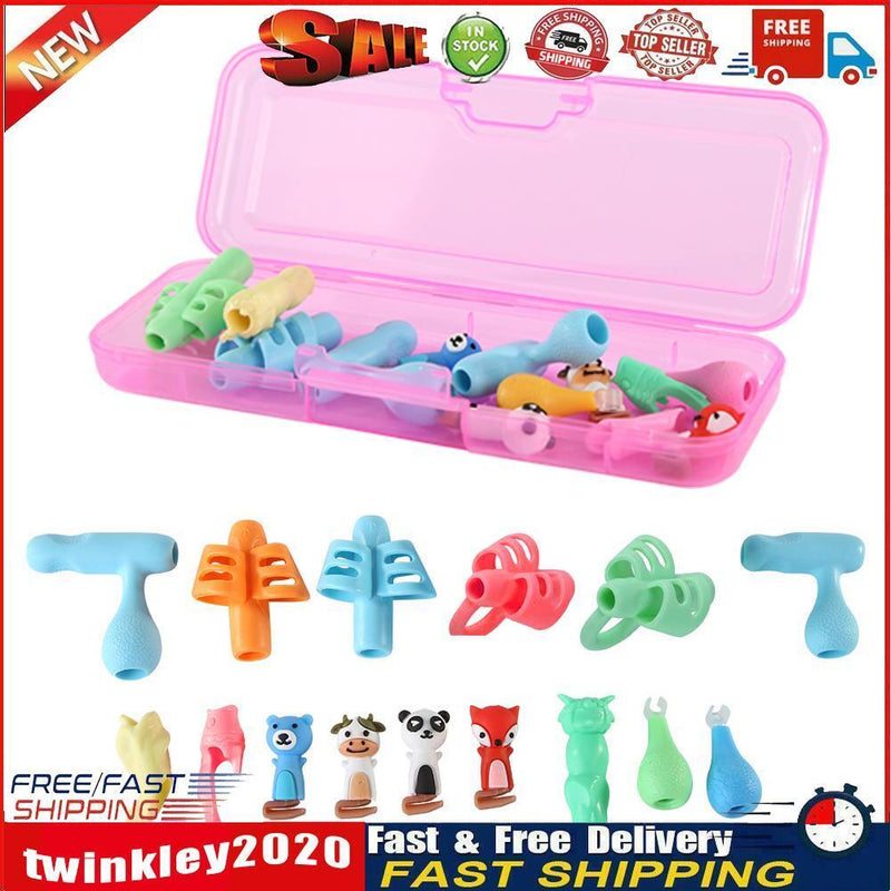 Kids Writing Pencil Holder Rubber Children Pen Aid Grip Tools Set (Red) Newly