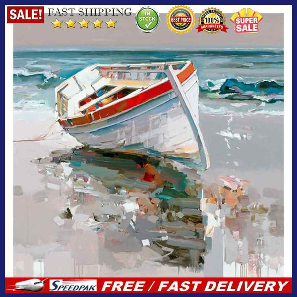 Beach Boat Oil Paint By Numbers Kit DIY Acrylic Painting on Canvas Frameles