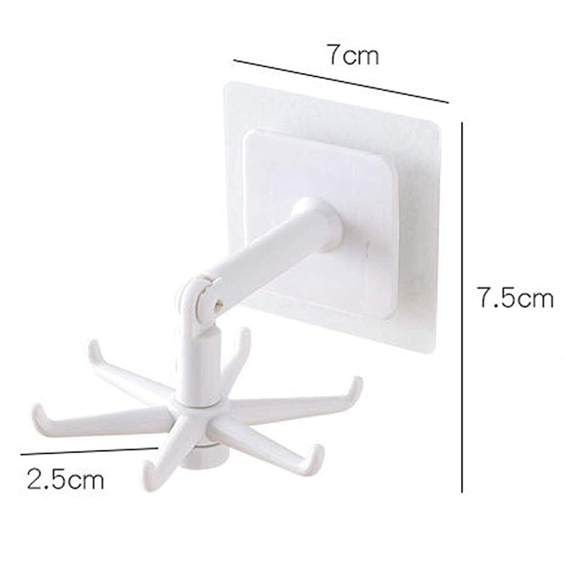 360 Degree Rotating & 180 Degree Tilt Kitchen Hook Rack 6-Claw (White) Newly