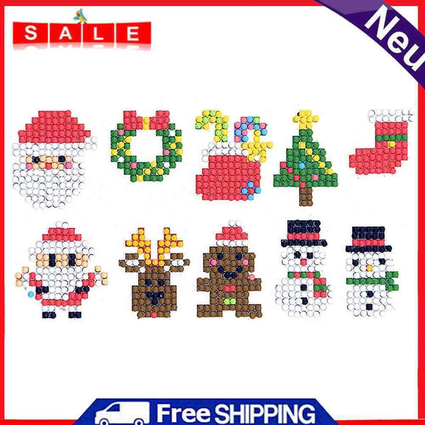 10pcs Rhinestone DIY Round Drill Artwork Diamond Painting Christmas Stickers Kit