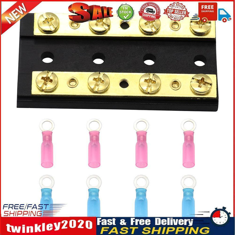 4 Gang Dual Bus Bar 60A 32V Positive Negative Buss Bar with Ring Terminals Newly