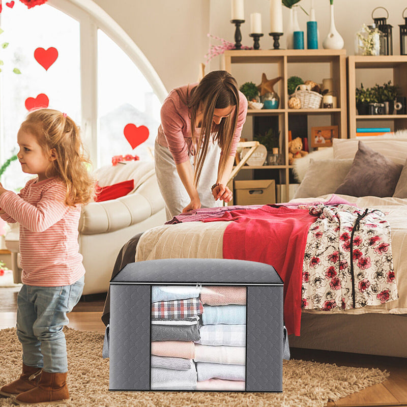 Large Capacity Clothes Storage Bag Foldable Organizer for Comforter (Grey) Newly