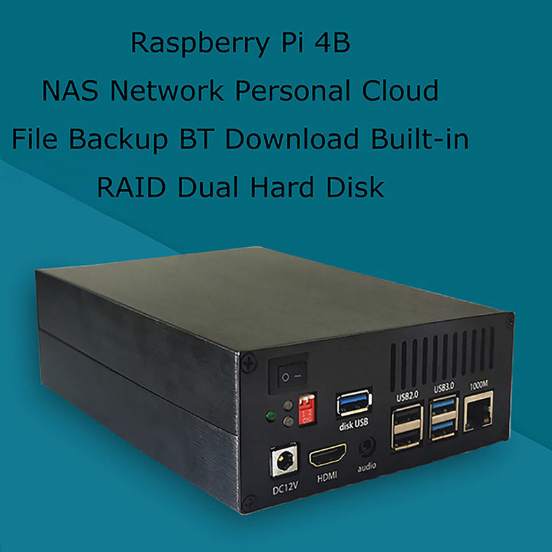 Metal Case Kit NAS Storage Server Cloud SATA Dual Hard Disk for Raspberry Pi 4B