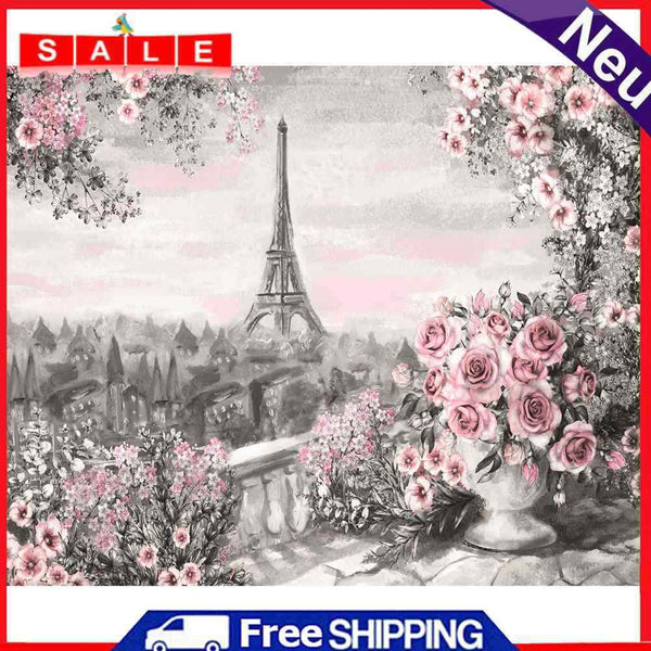 50x40cm Colorful DIY Paint By Numbers Kit Iron Tower Pink Flowers Decor Art Gift