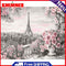 50x40cm Colorful DIY Paint By Numbers Kit Iron Tower Pink Flowers Decor Art Gift