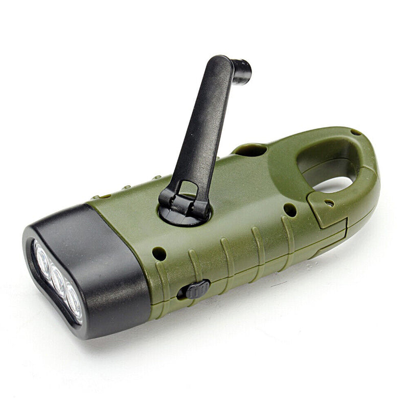Hand Crank Solar Dynamo Torch Lamp Outdoor Emergency LED Flashlight (Green Newly