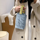 Women Hit Color Cotton Soft Tote Bag Winter Female Luxury Mini Travel Clutch Bag