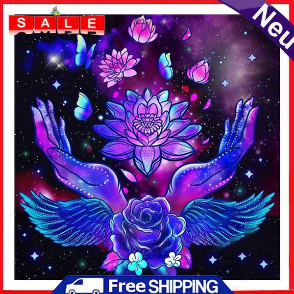 Diamond Painting 5D Full Round Drill Mosaic DIY Purple Hands Flowers Kit Artwork