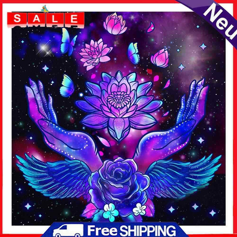Diamond Painting 5D Full Round Drill Mosaic DIY Purple Hands Flowers Kit Artwork
