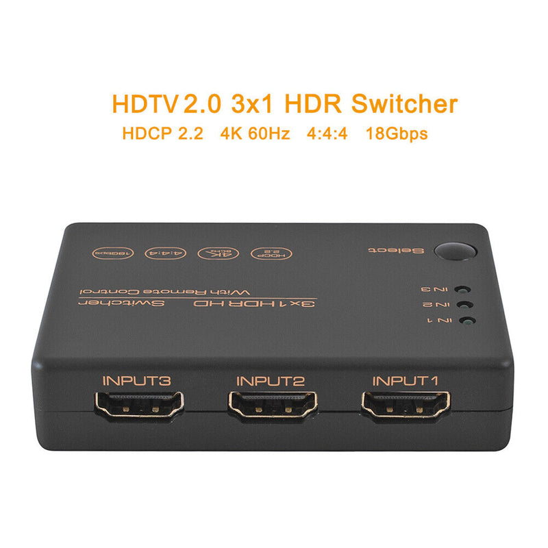 3x1 HDMI-compatible Splitter 4K 60Hz HDCP 2.2 HDR 3 In 1 Out HD Switcher fo