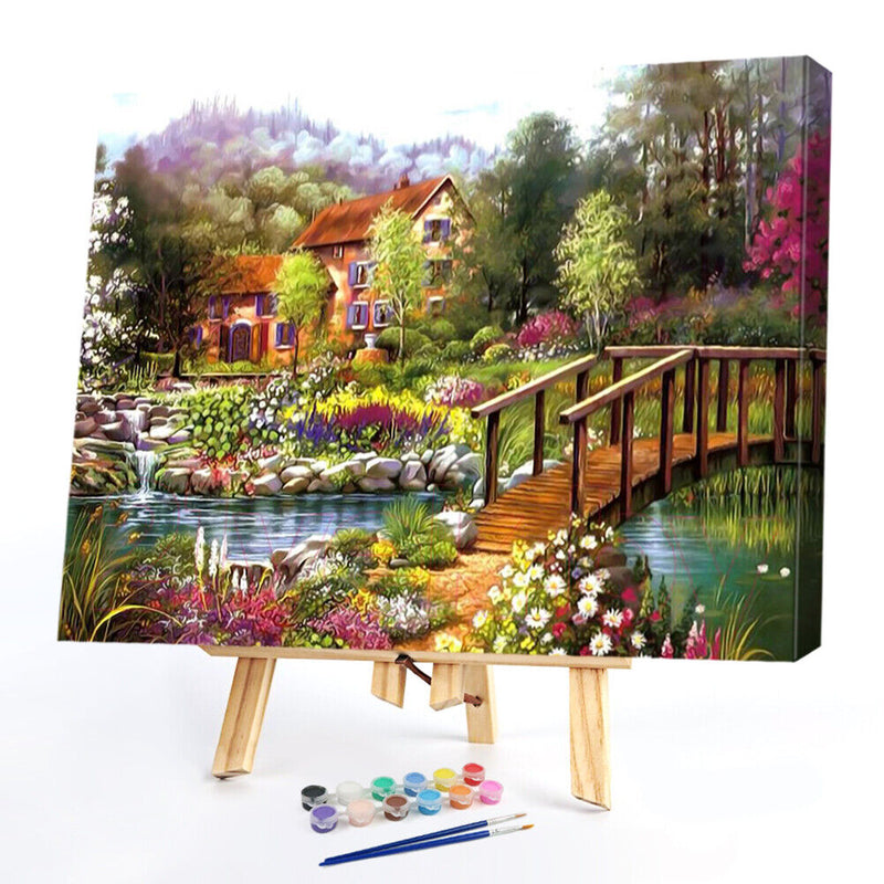 Painting By Numbers DIY Bridge Cottage Hand Painted Canvas Oil Art Picture Kit
