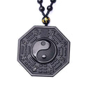 Obsidian Carved Yin Yang Ba Gua Pendant Necklace Lucky Chain Jewelry Amulet A2R1