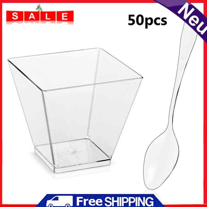 50pcs Dessert Clear Cup Reusable Accessories Cake Cup for Tasting Pudding Yogurt