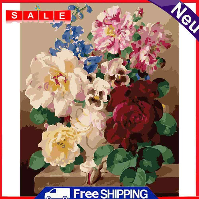 DIY Digital Oil Painting By Numbers Kits Colorful Flower Acrylic Color Drawing