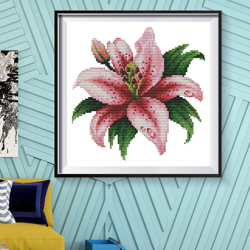 Partial Cross Stitch Blossom Lily 14CT Counted Embroidery Needlework DIY Decor