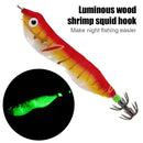 103mm LED Luminous Wood Shrimp Bait Squid Jigs Hook Fishing Lures (Red)