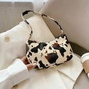 Cow Dot Printed Handbag Women PU Totes Small Underarm Shoulder Bag (Beige)