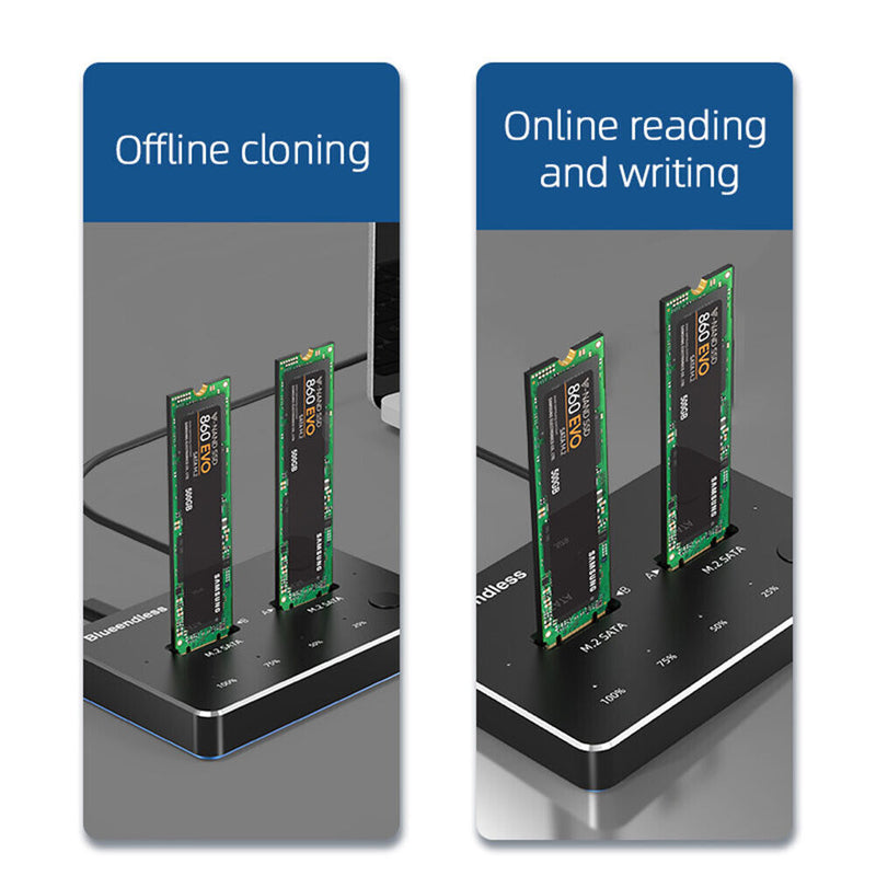 Blueendless DB280S USB 3.1 Dual-Bay SSD Docking M.2 SATA Reader (US Plug)