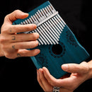 17 Key Portable Mahogany Kalimba Wooden Thumb Piano with Armrests (Blue) Newly