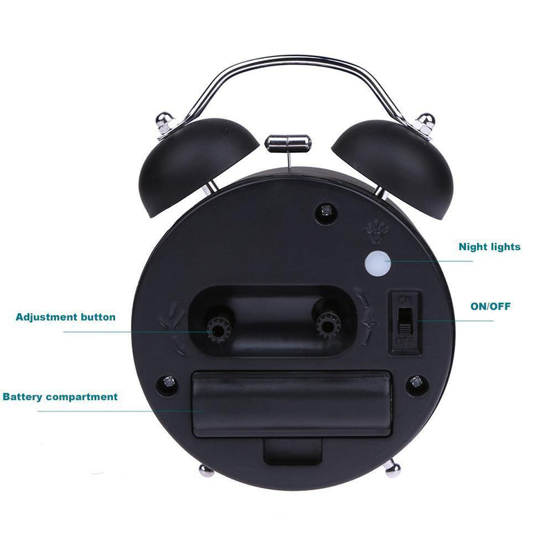 Happy Home Number/English Retro Double Bell Desk Table Alarm Clock (Black)