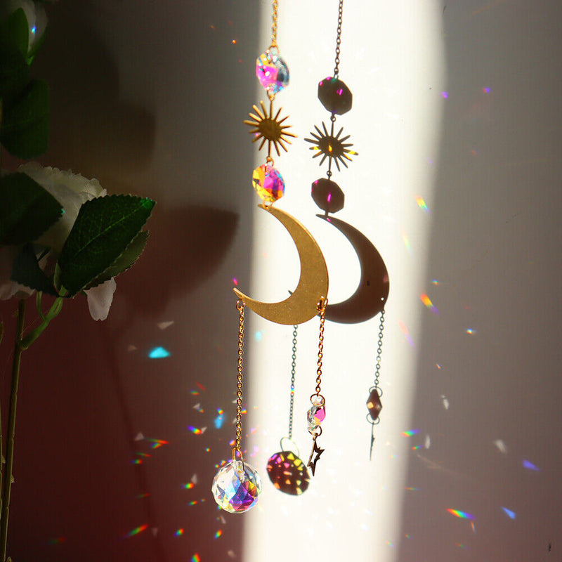 Suncatcher Crystal Star Moon Sun Chandelier Pendant Prism Hanging Lamp Orname