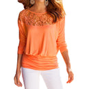 Women Blouses Sexy Lace Splicing Long Sleeve Top Shirts (Orange)(L)