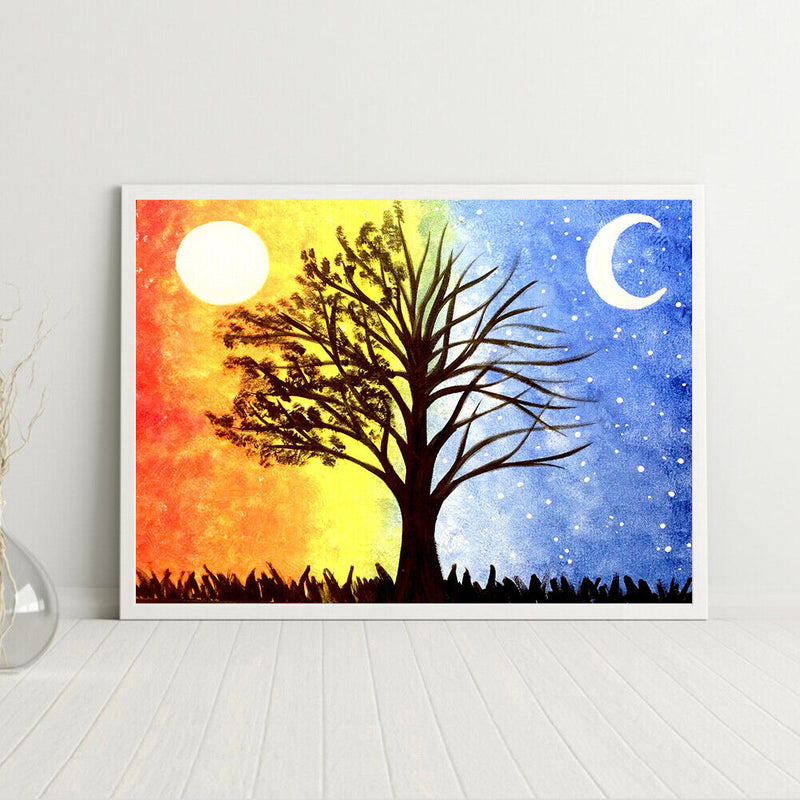 Sun Moon Tree Oil Painting By Numbers DIY Frameless Art Picture On Canvas