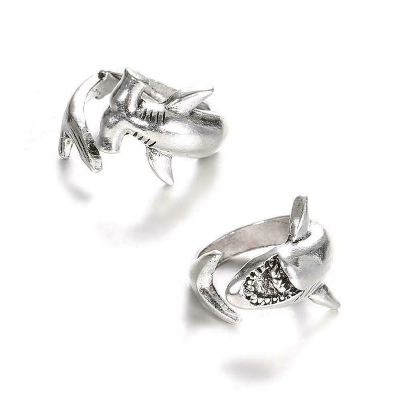 2 Pcs/Set Simple Adjustable Alloy Shark Open Rings Jewelry Gi1r Unisex O4J6