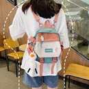 Preppy Style Cartoon Contrast Color Backpack with Pendant Casual Girls Knapsacks