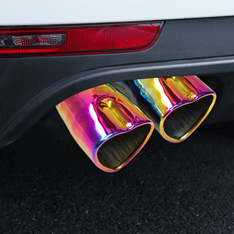Dual Exhaust Muffler Tip Bolt-on Heart Edge Slant Cut 2.5 inch (Multicolor)