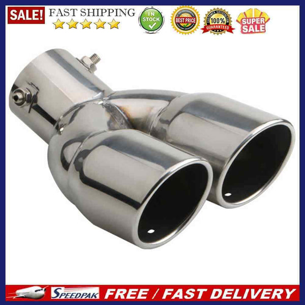 Stainless Steel Bent Dual Exhaust Tip Bolt-on Rolled Edge Slant Cut 76mm In