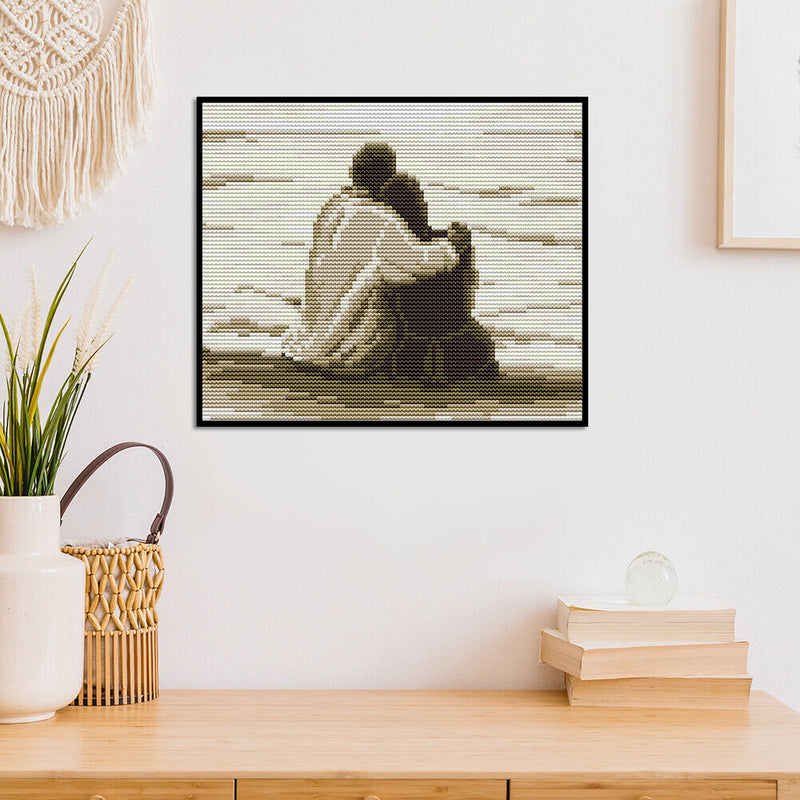 Home 14CT Counted Full Embroidery Set Sea Couples Needlework DIY Cotton Craft