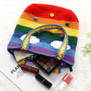Gift Knitted Large Capacity Rainbow Handbag Tote Messenger Bag Shoulder Bags