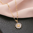 Mom Gifts Boho Jewelry Titanium Steel Choker Sunflower Necklace Pendant Zircon