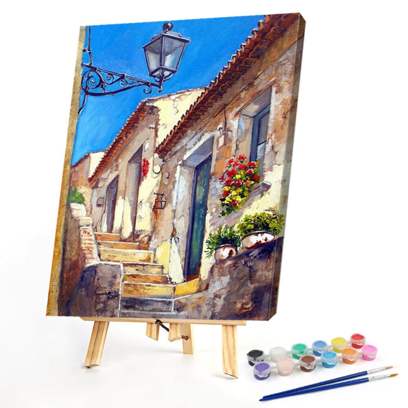House Stairs Oil Paint By Numbers Kits DIY Handpainted on Canvas Wall Art