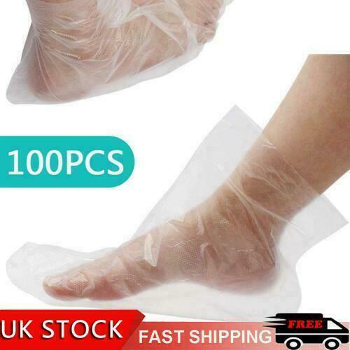 100pcs Disposable Plastic Foot Covers Bags Clear Booties Bath Paraffin N8L6