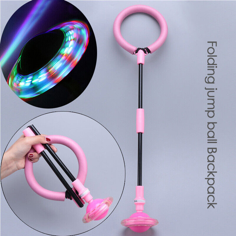 Folding Jumping Rope Ball Glowing One Foot Skip KIds Fitness Toys (Pink) Newly