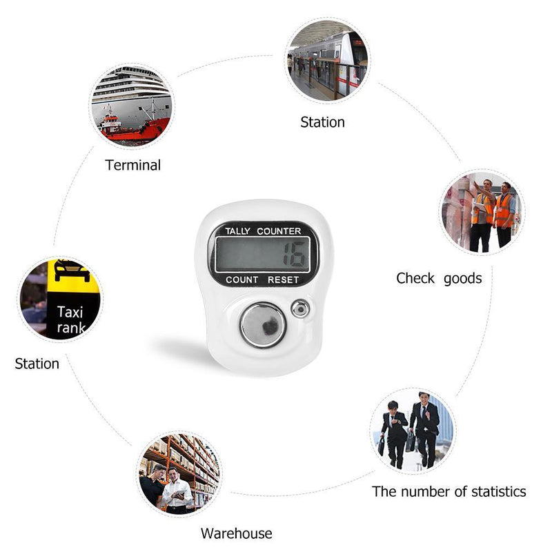 Stitch Marker Row Finger Ring Counter LCD Electronic Tally Counter (White)
