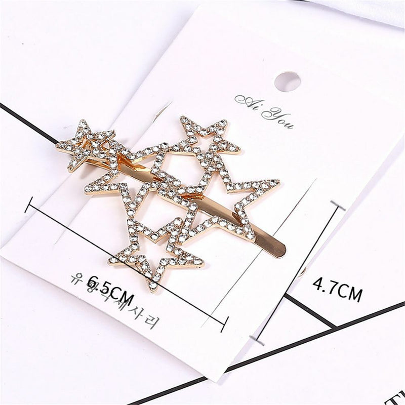 Women Pentagram Headwear Star Shiny Metal Hairgrip Rhinestone Crystal Hair Clip