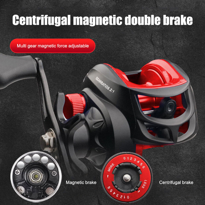 Baitcasting Reel 8.2/1 Max Drag 8kg Casting Carp Fishing Reel (Red Right) Newly