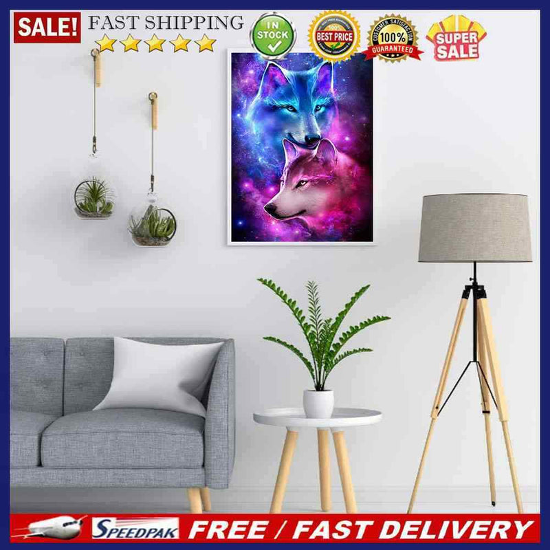 5D DIY Diamond Painting Snuggling Wolf Kits Full Round Drill Wall Decor Crafts
