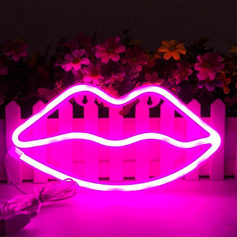 Indoor LED Neon Sign Night Lights Lips Lamp Party Wall Decor Light (Pink) Newly