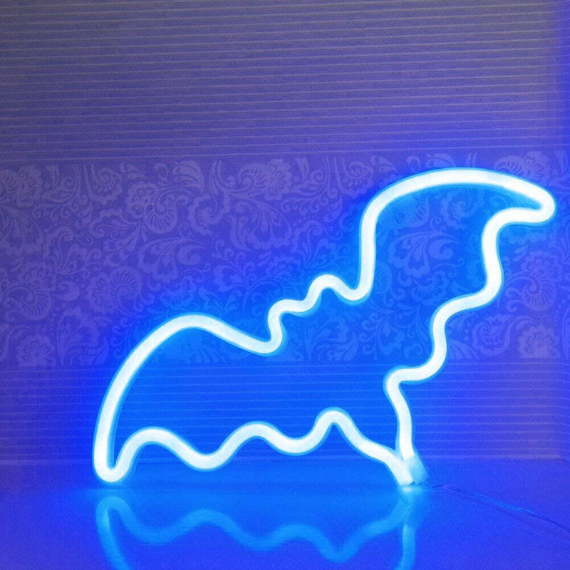 LED Neon Light Sign Bat Light Blue Halloween Birthday Party Accessory Prop Newly