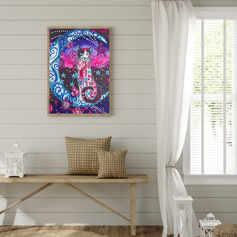 5D DIY Partial Special Shaped Drill Diamond Painting Moon Cat Handmade Art Gift